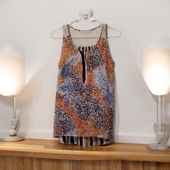 Joy Joy Lace Orange and Blue Striped Pebble Sleeveless Tank Top Size Small - Picture 1 of 10